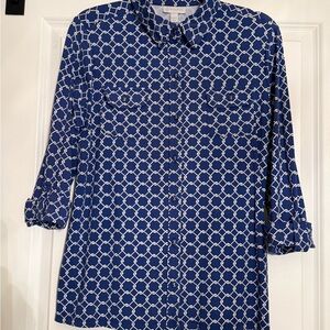 Charter Club Blue and White Geometric Button-Down Tunic